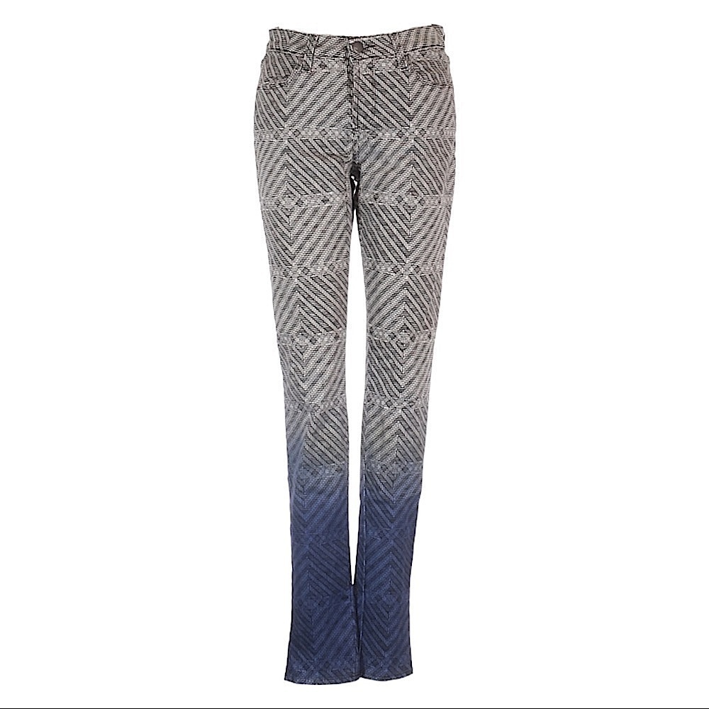 J Brand Radical Armature Skinny Jean 26 Blue Black Dip Dye Ombre Geometric Print